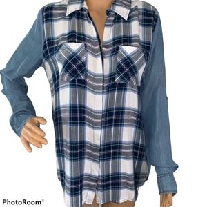 Beachlunchlounge Plaid Chambray Button Down Shirt